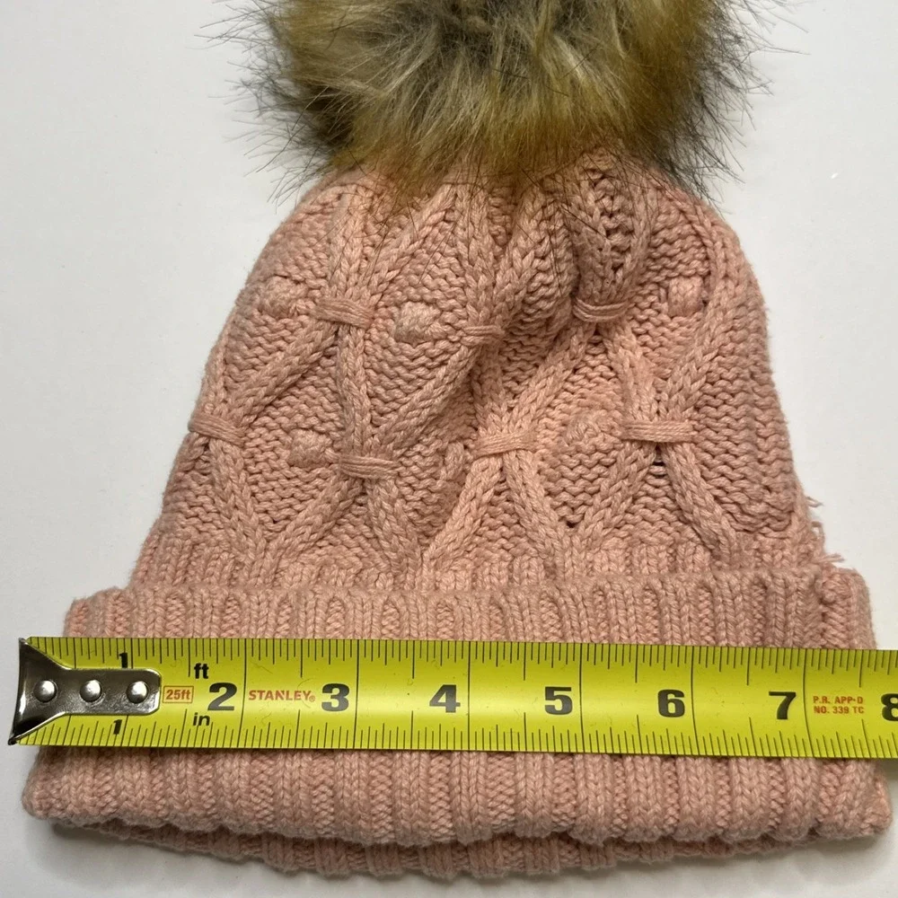 Gap Kids Girls Pink Cable Knit Beanie Faux Fur Pom Pom Hat Size S 5-6 Years‎